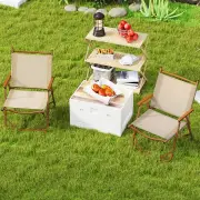 CostwaySet of 2 Folding Camp Chairs Lightweight Portable with Armrests-Beige
