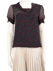 Floral Silk Ruffle Trimmed Blouse