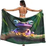 [RPLIFE] Funny Purple Frog Beach Sarong Swimsuit Wrap, Tassel Sarong for Summer Pool/beach, Large, Funny Purple Frog, Medium