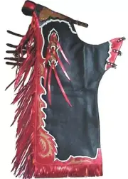Western Black Top Grain Leather Bull Riding Rodeo Chaps/ Matching Filigree