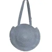 *NWT* Magid Circle Woven Jute Large Beach Tote Shoulder Bag HANDMADE Blue Silver