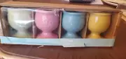 Double Nice Co Egg Cups Embossed Set 4 Pastel NIB