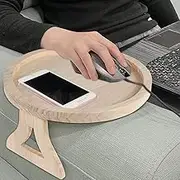 Sofa Armrest Clip On Tray, Portable Foldable Round Side Table for Sofa, Wood Couch Arm Tray Table,Sofa Arm Organizer Table for Remote Control Drinks Snacks Phone