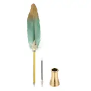 Feather Pen Quill, Ballpoint Pen with Golden Pen Holder, Dark Green