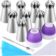 YLYL 42 Pcs Russian Piping Tips Set, 8 Nozzles Flower Frosting Icing Tips Russian Ball Piping Tips for Cake Decorating Kit, 2 Couplers 30 Pastry Baking Bags 1 Cleaning Brush, 1 Reusable Silicone Bag