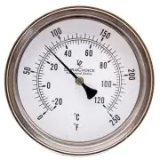 Industrial Bimetal Thermometer 5" Face x 6" Stem, 0-250 w/Calibration Dial