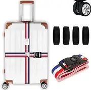 [DawlQawwi] Luggage Straps Adjustable Pack of 2 Luggage Straps Travel Luggage Straps with Locking Slot Red White Blue