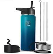 Meteor 530ml Insulated Water Bottle with Straw Lid, Coffee Lid & Flex Cap - Hot 24hrs & Cold 48hrs – Vacuum Stainless Steel Water Flask Thermos Mug - for Sports, Travel, Office, Kids