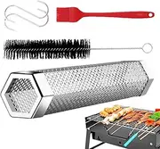 Hot Or Cold Smoker Pipe,12 Inch Grill Pellet Smoker Tube | Hexagonal Design, Stainless Steel, With Brush And Hooks, Outdoor Cooking Tool, BBQ Accessories For Cheeses Pork