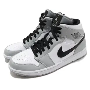 【NIKE 耐吉】休閒鞋 Air Jordan 1 Mid 男鞋 煙灰 白 黑 一代 喬丹 AJ1(554724-092)