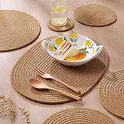 Kosmeey 4 Pack Oval Jute Woven Placemats, 12x16 inches Wicker Woven Plate Chargers for Farmhouse Boho Outdoor Dining