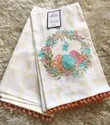 BRAND NWT SET OF 2 TABITHA WEBB SPRING EASTER EGGS EMBROIDERED KITCHEN TOWELS