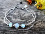 Moonstone Opalite Anklet Foot Bracelet Boho Beach Summer Yin Yang Feng Shui Heal