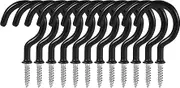 2 Inch Ceiling Hooks, Screw-in Cup Hooks, Vinyl Coated Screw Hooks for Hanging Plants Lights Mugs Heavy Duty Indoor Outdoor Use, Screw in Metal Wall Hooks Kitchen Hanger, Black (12 Pack)