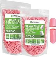 XPRS Nutra Vegan Size 0 Separated Capsules - 1000 Count Premium Empty Capsules Separated in Bags - Separated Empty 0 Capsules - Pill Capsules Empty for DIY Supplement Filling (Pink)