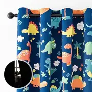 Blackout Curtains for Kids Bedroom, 52"W x 63"L (Pack of 2) Blue Dinosaur