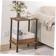 End Table,Small Side Table,2-Tier Nightstand with Storage Brown 1pc No Plug