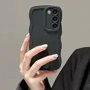 [UEEBAI] Wave Frame Case for Samsung Galaxy S21 5G Phone Case,Cute Wave Frame Slim Fit Shockproof Phone Bumper Cover Soft Pretty Curly Wavy Case Anti-Scratch TPU Case for Girl and Women - Black