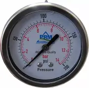 New PRM 0-200 PSI Pressure Gauge 2.5” SS Case ¼” NPT Brass Back