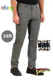 Hugo Boss Genesis4 Slim Fit Dress Pants Gray Plaid FlatFront 100% Wool Men's 34R