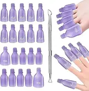 Makartt Nail Clips to Remove Gel Polish, with Double Ended Metal Cuticle Pusher, 20 Pcs Plastic Resuable Finger and Toe Nail Soak Off Clips for Removal Acrylic Art Nail Polish Remover Cap Clip