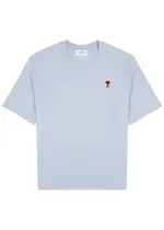 Ami Paris Logo-embroidered Cotton T-shirt - Light Blue XL