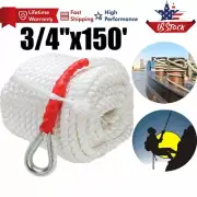 3/4" x 150' Anchor 3 Strand Polypropylene Braided Boat Lines Dockline w/ Thimble