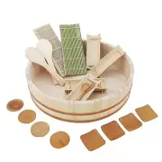 BambooMN Wooden Sushi Oke Rice Bowl Tub 19 Piece Bamboo Sushi Set