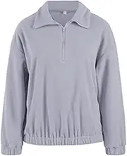 [Aosufei] Womens Half Zip Long Sleeve Tops Fleece Oversizd Crop Pullover Sweatshirts Drop Shoulder Teen Girls Y2K Clothes