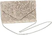 [Healeved] Elegant Lace Pattern Silk Clutch Bag for Women Beige Evening Bag for Banquet