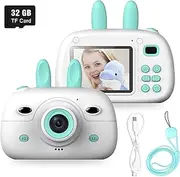 Kids Digital Video Camera Front and Rear Selfie 8MP Mini Rechargeable Children Camcorder, Shockproof Soft Cover 2 Flashlight Toys Camera 3-12 Year Old, 650mAh 32GB (Blue)