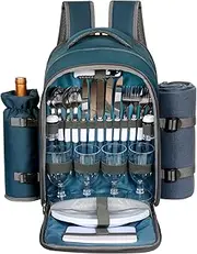 Hap Tim Picnic Basket Backpack for 4 With Blanket, Wine Holder, Cooler Compartment, Cutlery Set - Couples Gift, Mr & Mrs, Bridal Shower, Wedding Registry - Blue (3065-BL)