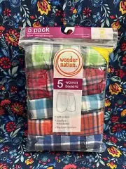 Wonder Nation Boys Tartan 5-Pack Boxers Size Medium (8)