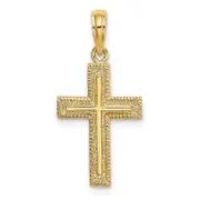 14K Yellow Gold Cross W/ Textured Border Design Charm