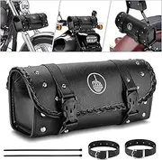 Motorcycle Tool Bag, Universal PU Leather Motorcycle Fork Bag Saddlebags Handlebar Bag Sissy Bar Storage Tool Bag Compatible with Honda Kawasaki Suzuki Yamaha Sportster (Black-Middle Finger)