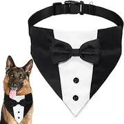 GOYOSWA Dog Tuxedo Dog Suit Dog Wedding Bandana Collar with Bow Tie, Adjustable Dog Tux Formal Dog Costumes, Engagement Birthday Tuxedo for Large Extra Large Dogs Pets (X-Large: Neck 21"-30")