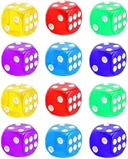 AIMALL 12PCS 6-Sided Transparent Coloured Game Dice – Bulk Board Game Toy, Multi-Coloured Dice Set for Tabletop Games, Dice Collection, and Play