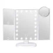 White Tri-Fold Lighted Makeup Mirror, 22 LED Vanity Mirror with 1X/2X/3X/10X Mag