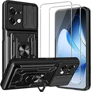 CONAPIKA Case for Oppo Reno13 5G, Military Grade Dual Layer Hard PC+Soft TPU Case 360° Rotate Magnetic Ring Stand+Camera Slid Lens+Remove Card Slot Heavy Duty Protective Cover with 2 Tempered Glass