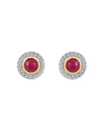Moon & Meadow 14K Yellow Gold Ruby & Diamond Halo Stud Earrings