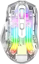 HXMJ-Wireless Gaming Mice with Transparent Crystal Shell,Tri-Modes (USB Wired+2.4G Wireless+Bluetooth),Silent Click,Rechargeable,RGB Backlit-White