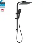 KYLINS Black Square Shower Set 10" Rain Head 3 Mode Handheld Sliding Rail Arm