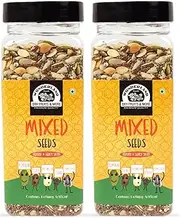 Green Velly Foods - Healthy & Tasty Roasted Mixed Seeds 400g (200g X 2) Jar Combo | Sunflower, Pumpkin, Watermelon, Chia & Flax Seeds | Seeds Combo | Seeds for Eating | Immunity Booster Diet