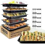 Sandwich Platter Trays with Lids - 25 Pack Reusable Catering Trays with Lids (34cm x 24cm x 7.5cm) - Party Food Trays for Tea Time Snacks, Sandwiches, Cake, Treats, Sushi and Meal Prep