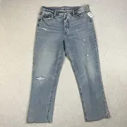 Old Navy Slouchy Straight Jeans Plus Size 14 High Rise Medium Wash Distressed