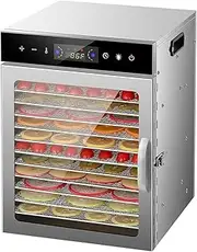 Food Dehydrator Machine 12 Stainless Steel Trays Dehydrators for Food and Jerky, Herbs, Fruit, Dehydrator Machine with Digital Timer and Temperature Control, Overheat Protection (12 trays)