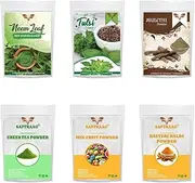 Saptraag's Neem Powder + Tulsi Powder + Mulethi Powder + Green Tea Powder + Mix Fruit Powder + Kasturi Haldi Powder 50g*6