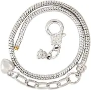 RUBYCA 10pcs Silver Color Heart Lobster European Style Snake Chain Bracelets fit Charm Beads 8.7"