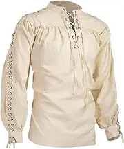 xoxingysm Men's Loose Linen Pirate Shirt Medieval Gothic Renaissance Shirt Long Sleeve Pirate Mercenary Costume Underwear