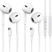 2 Packs USB-C Wired Earphones – Built-in Mic, Remote Control & Noise Cancelling, Compatible with iPhone 16/15 Pro/Pro Max, iPad Pro, Galaxy S23/S22/S21/S20/Ultra/Note 10/20